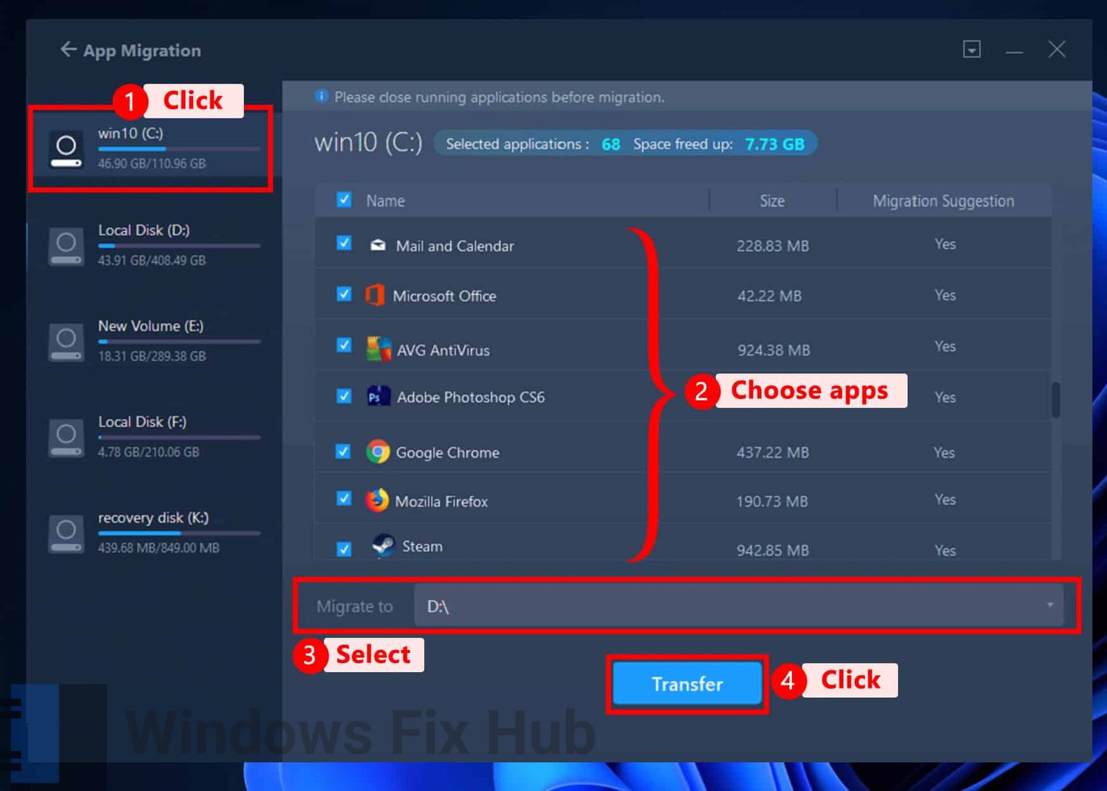 Move apps from Drive C to Drive D using EaseUS Todo PCTrans