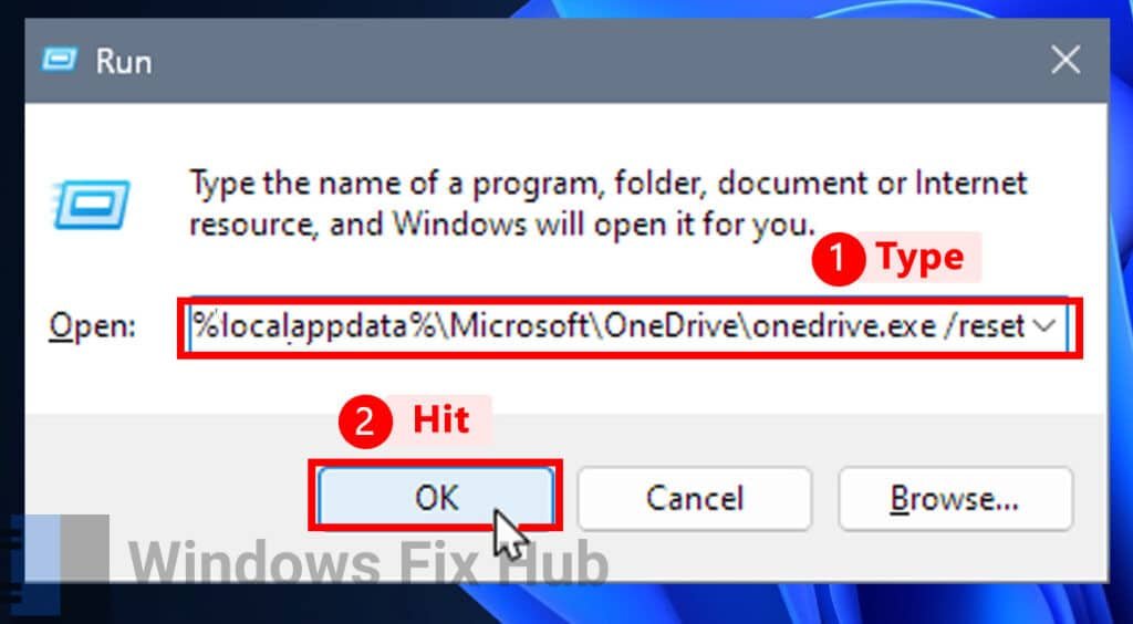 Reset OneDrive in RUN