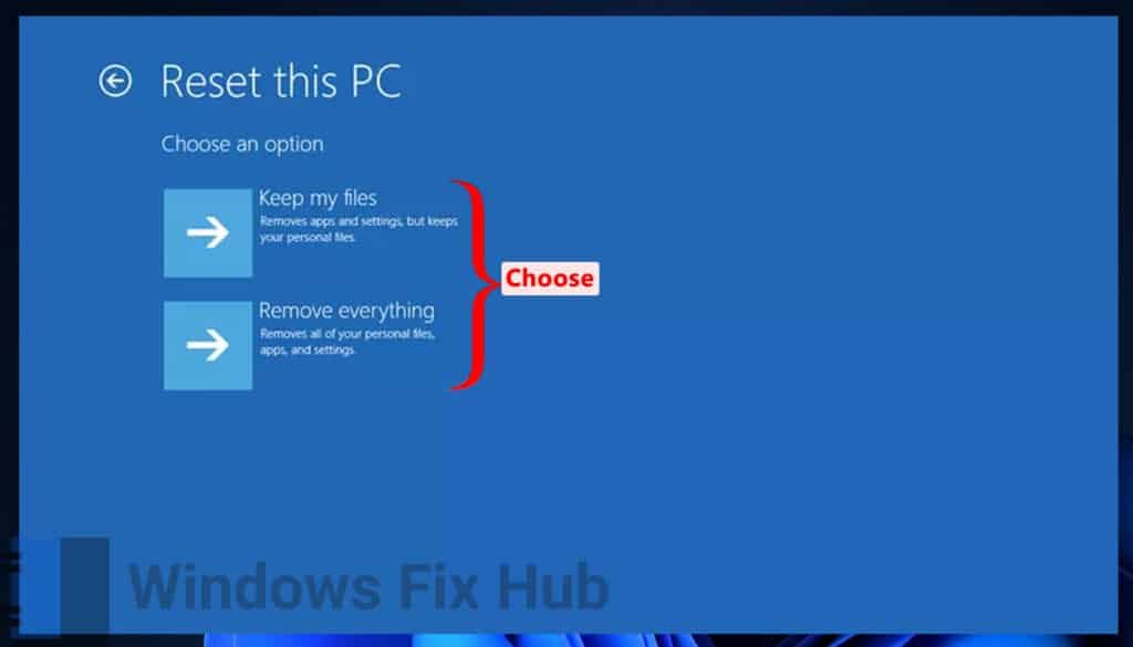 Reset this PC Choose an option