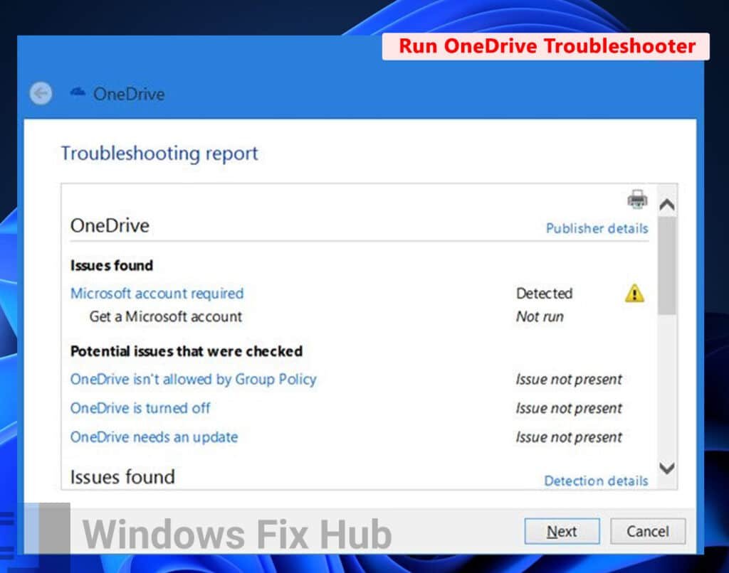 Run OneDrive Troubleshooter