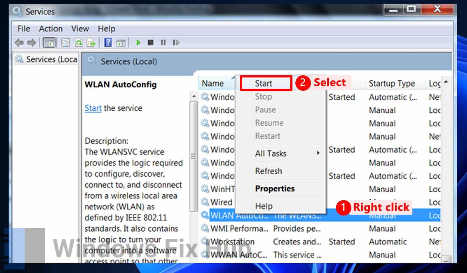 Start WLAN AutoConfig service