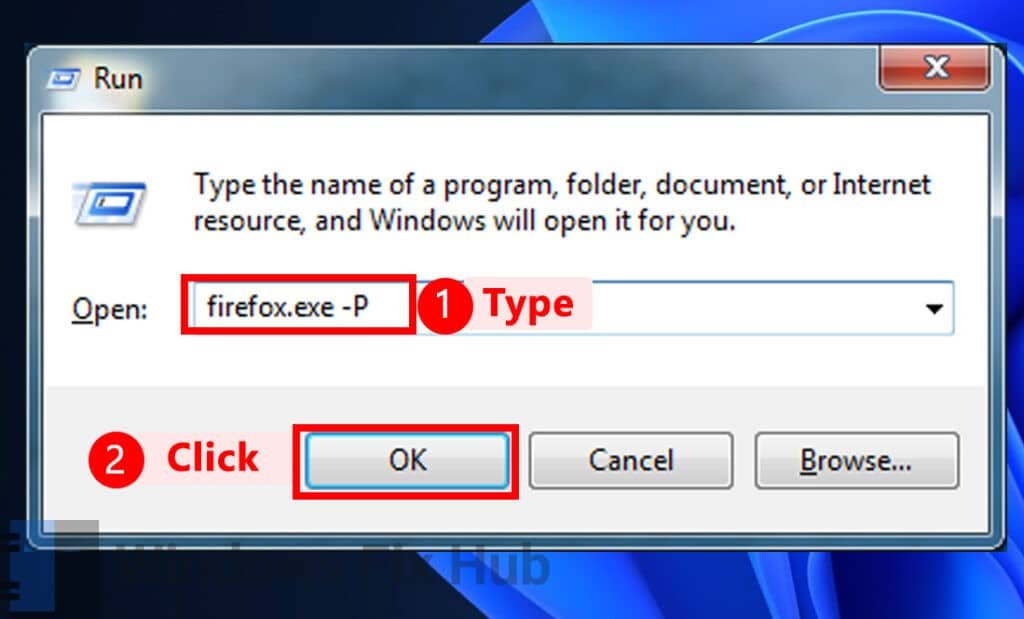 Type firefox.exe -p