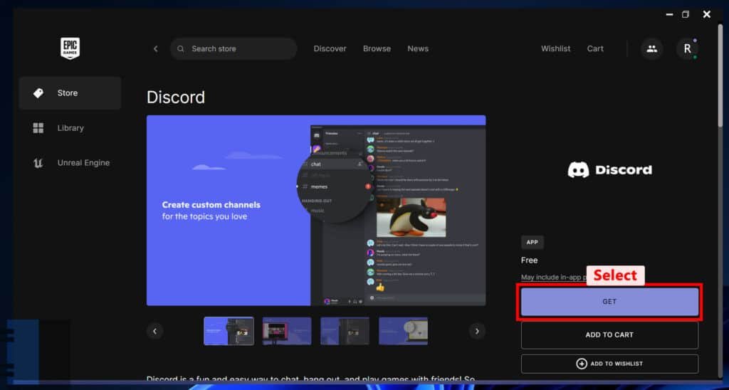 Get Discord app in Epic Games