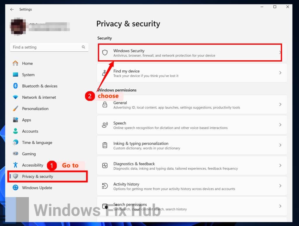 Go to Privacy & Security then Windows Security