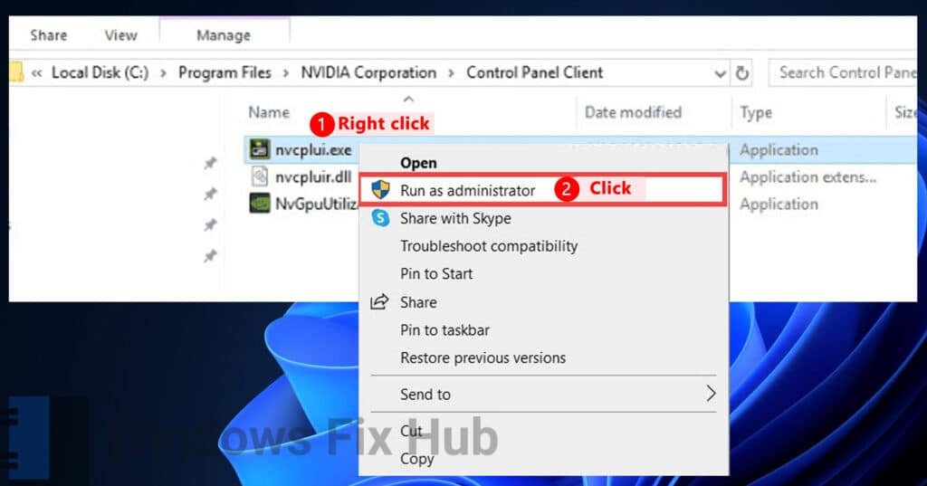 Right click nvcplui.exe