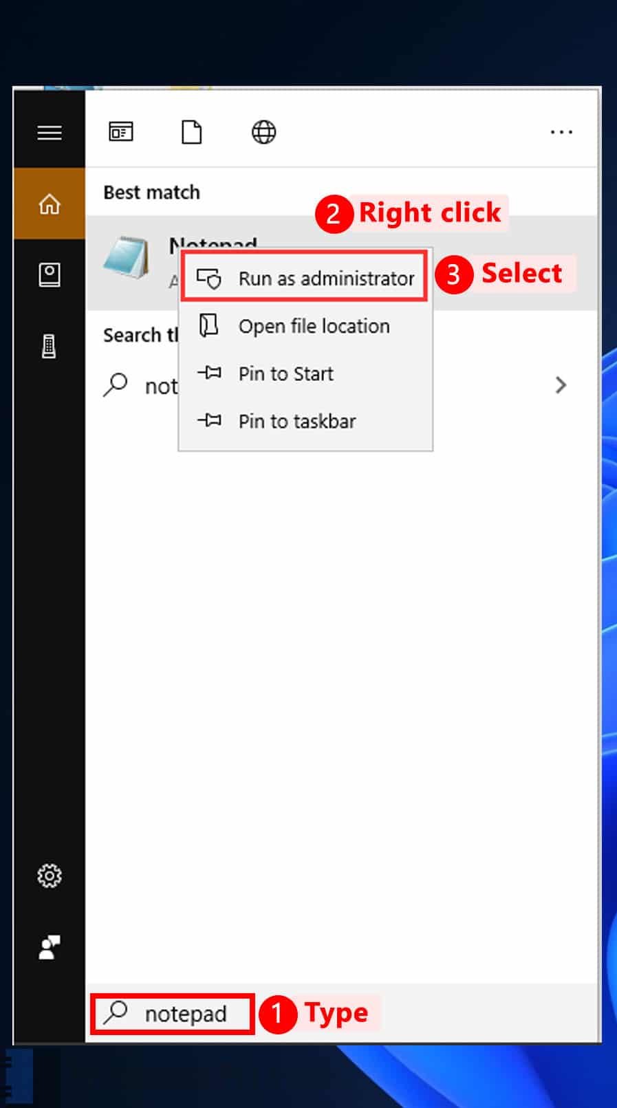 Run Notepad as administrator