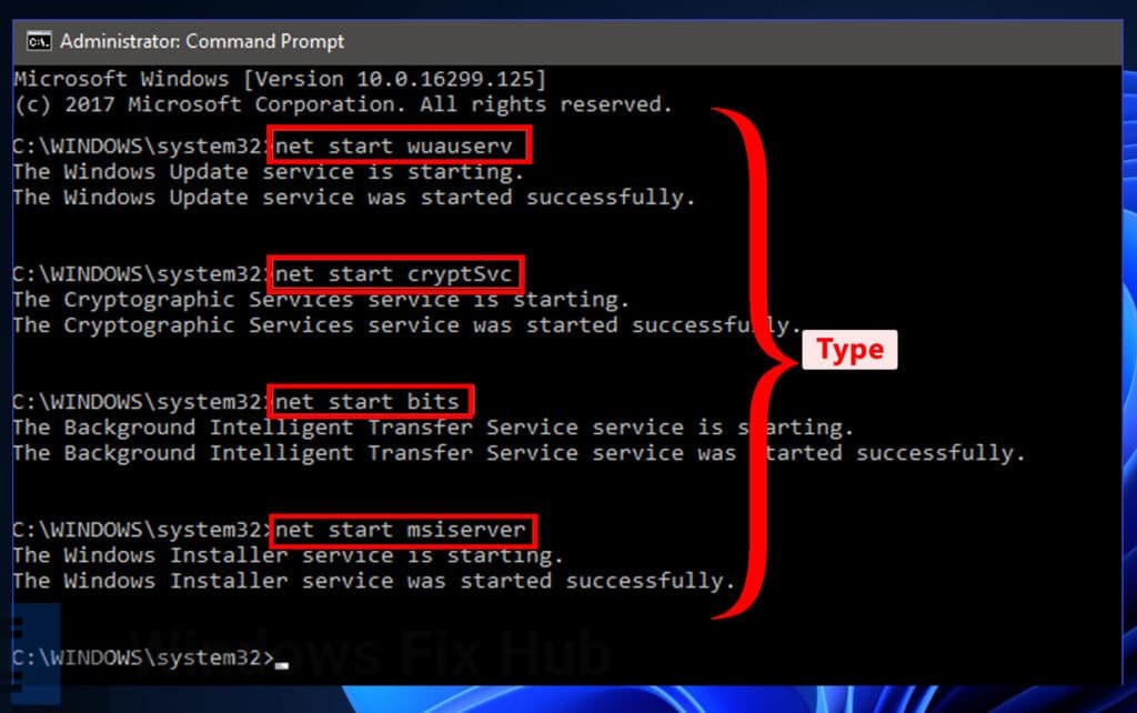 Start Windows Update Components in Command Prompt