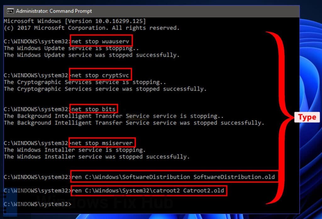 Stop Windows Update Components in Command Prompt